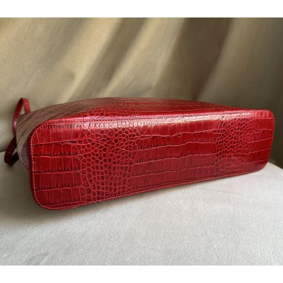 Valentino Vintage Red Croc Embossed Minimalist Shoulder Bag Medium - Picture 5 of 16